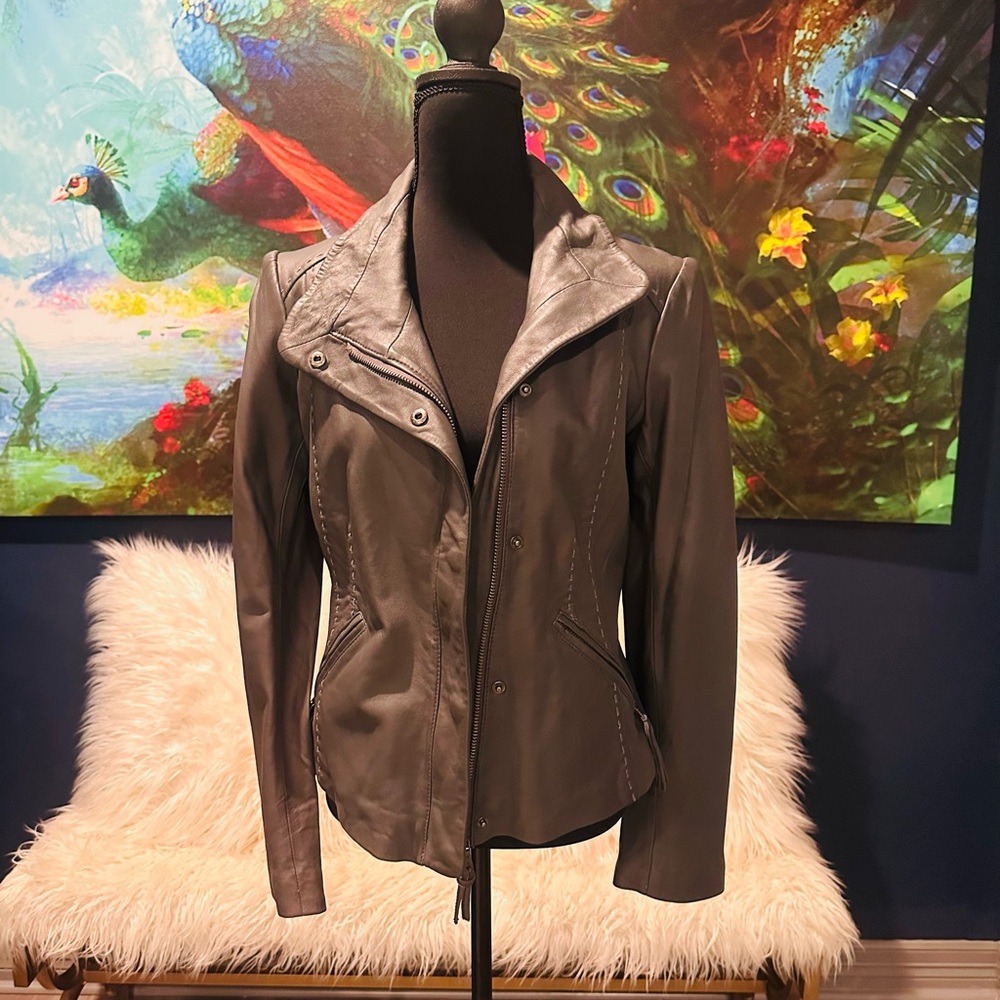 Women's Gray Leather Jacket